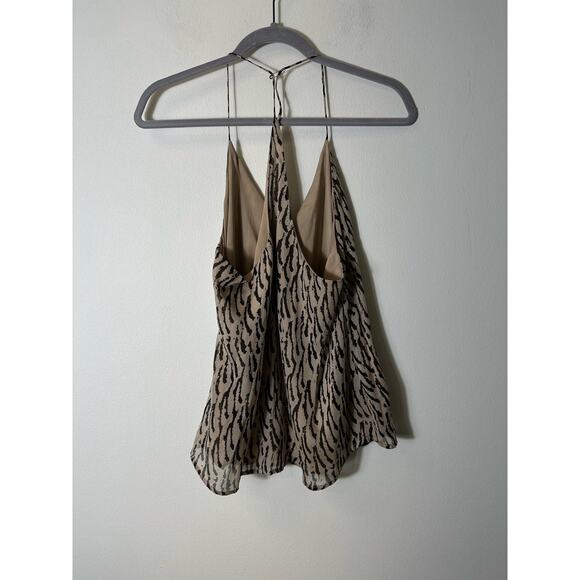 Chelsea Flower Tan and Brown Animal Print Silk Halter Top Sz M - Picture 3 of 3